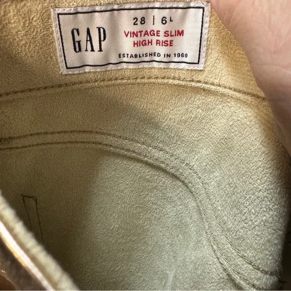 Gap High Rise Vegan Leather Vintage Slim Jeans in Gold 28/6 Long - Picture 3 of 3